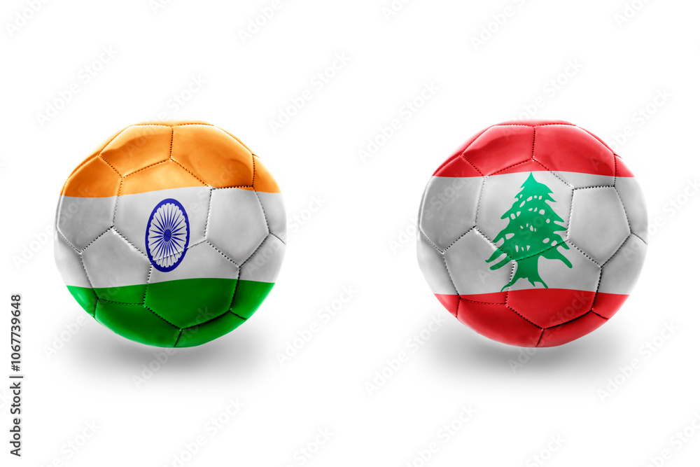 Fototapeta premium football balls with national flags of lebanon and india,soccer teams. on the white background.