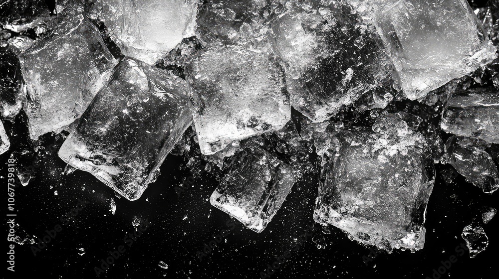 Explosion of Crushed Ice Shards on Black Background Explosion of Crushed Ice Shards on Black Background
