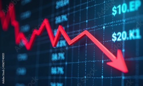 Financial chart stock market crash red downward arrow