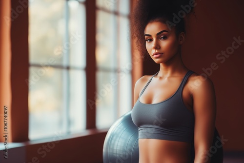 Free Download Confident Young Woman with Fitness Ball in a Modern Gym Urban Fitness, Healthy Lifestyle Concept. - GFXLoad