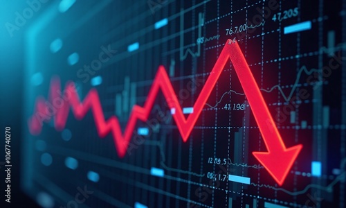 Financial chart stock market crash red downward arrow