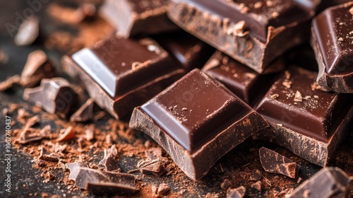 Close-up of dark chocolate bar pieces