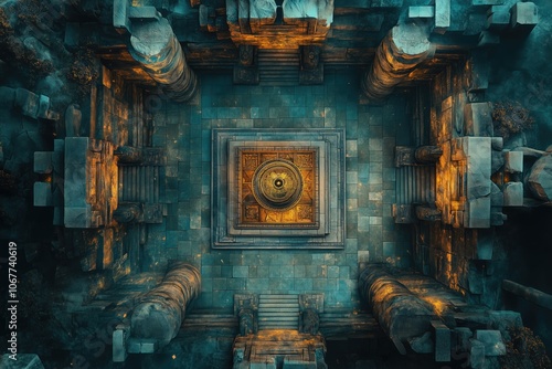 Mysterious Ancient Temple Dark Fantasy Dungeon Battlemap, Tabletop RPG Interior Room Map, Adventure Games and Roleplaying Encounters, Gaming Art Design Concept