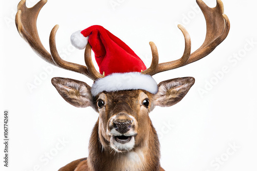 Animal con sombrero de navidad enojado y sorprendido aislado sobre fondo png transparente con una expresión divertida y emocionada.