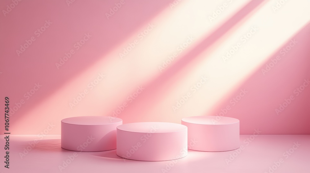 3d illustration pink geometric step cylinder podium platform for cosmetic products presentation.Mock up design empty space 3d illustration pink geometric step cylinder podium platform for cosmetic products presentation.Mock up design empty space