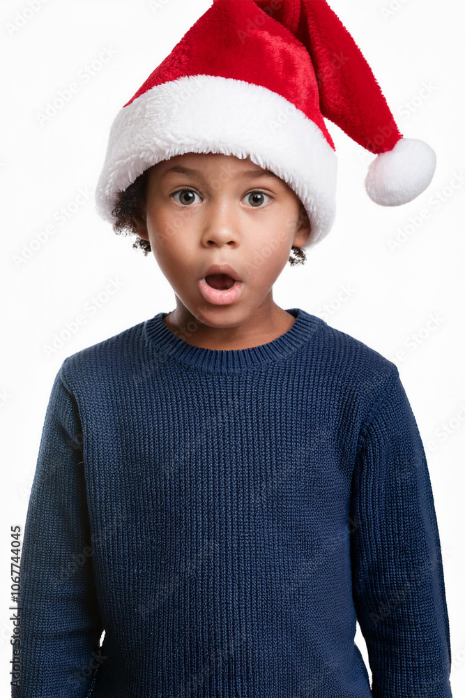 Niño, niña con sombrero de navidad enojado y sorprendido aislado sobre fondo png transparente con una expresión divertida y emocionada. Niño, niña con sombrero de navidad enojado y sorprendido aislado sobre fondo png transparente con una expresión divertida y emocionada.
