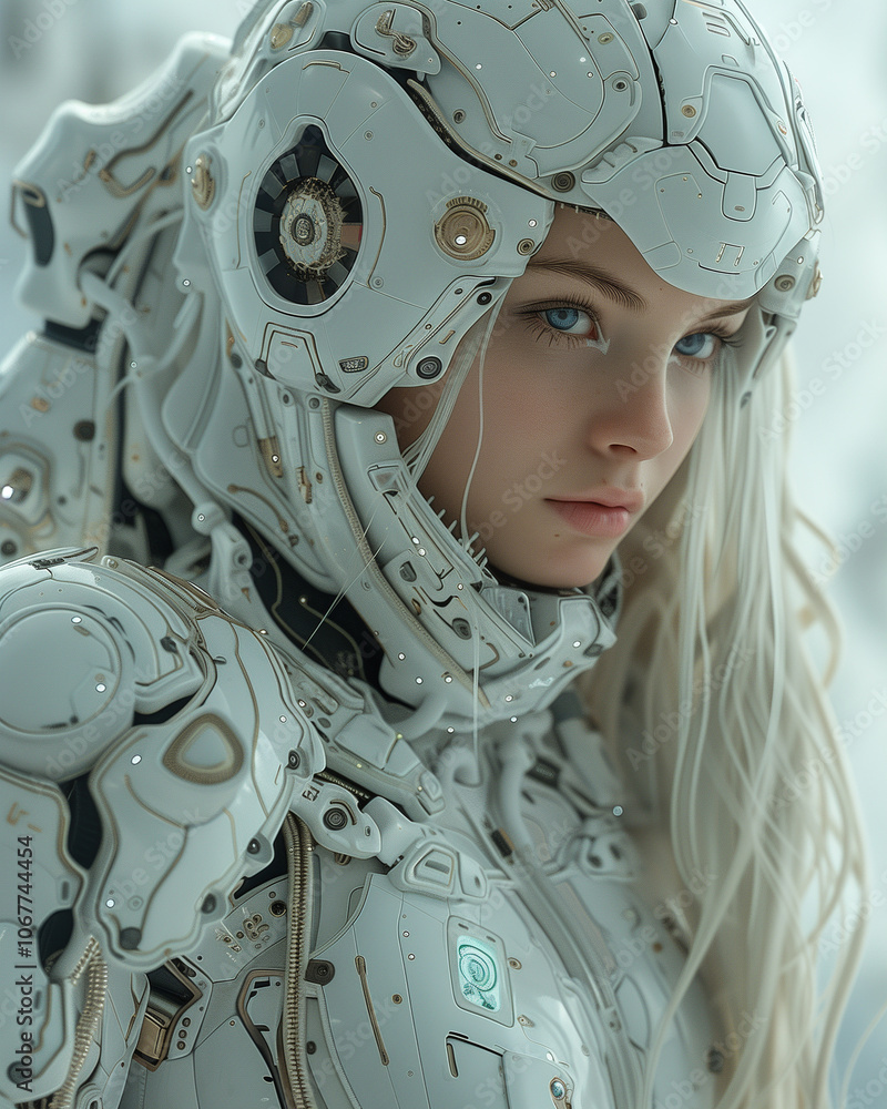 Digital Overlay Innovations and Technology concept. Cybernetic. Neural Connectivity. Technology background concept. Girl robot face. Artificial Intelligence Concept Digital Overlay Innovations and Technology concept. Cybernetic. Neural Connectivity. Technology background concept. Girl robot face. Artificial Intelligence Concept