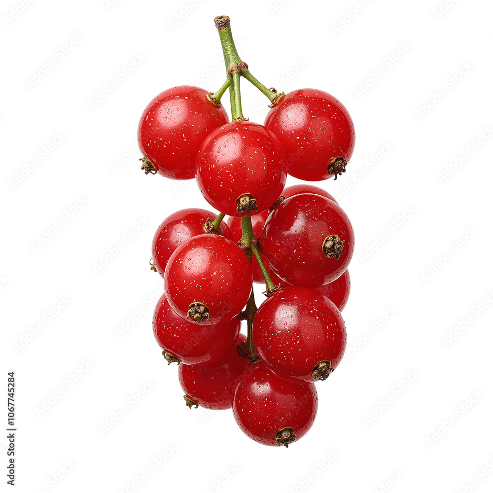 Fresh red currants on green stems against a neutral backdrop Fresh red currants on green stems against a neutral backdrop