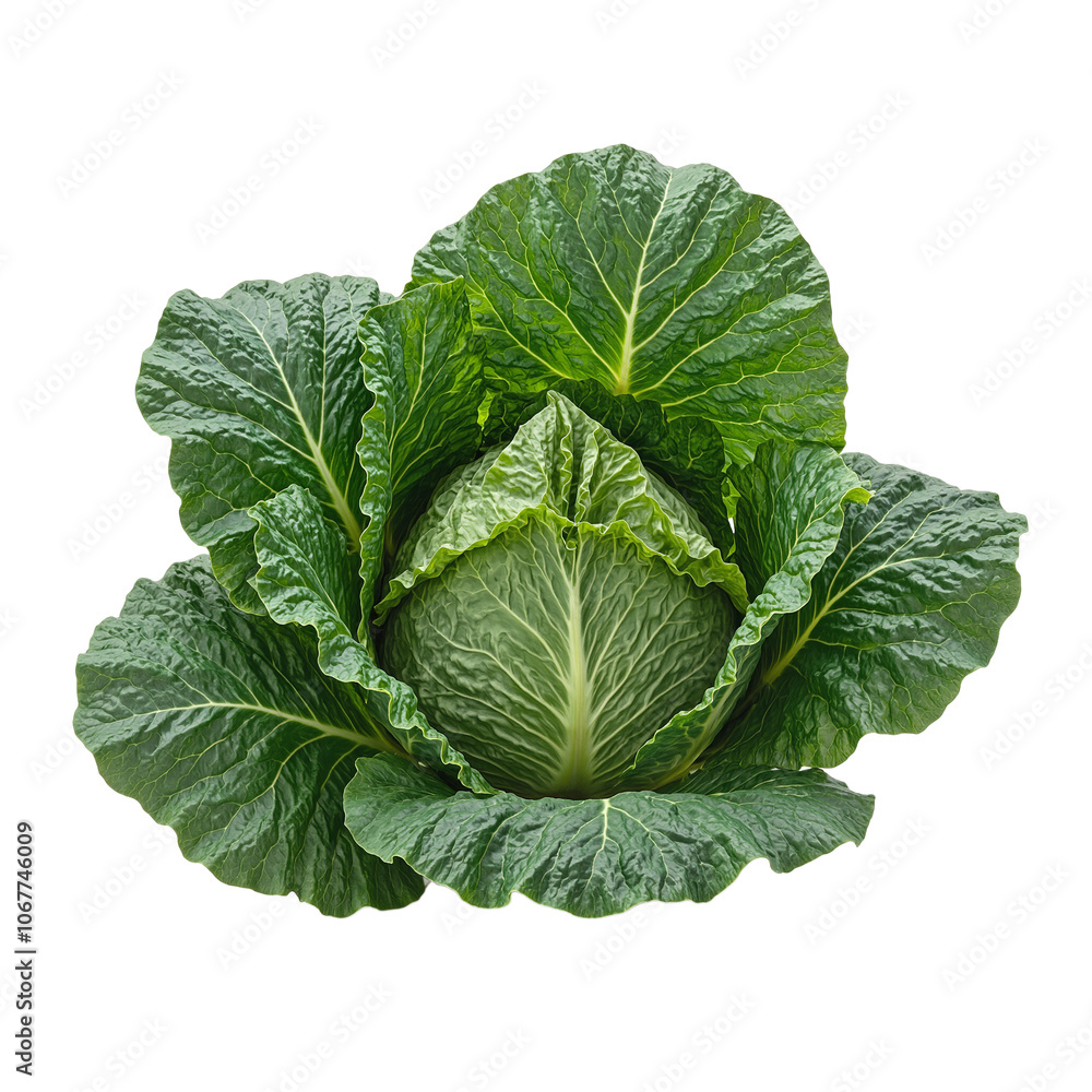 Fresh green cabbage with layered crinkled leaves on white background Fresh green cabbage with layered crinkled leaves on white background