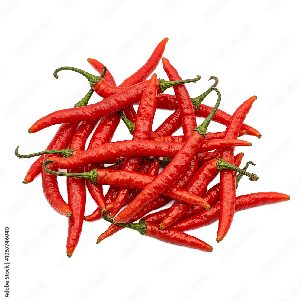 Vibrant red chili peppers on white background Vibrant red chili peppers on white background