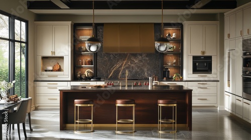 Wallpaper Mural Modern Kitchen with Marble Backsplash and Gold Accents Torontodigital.ca