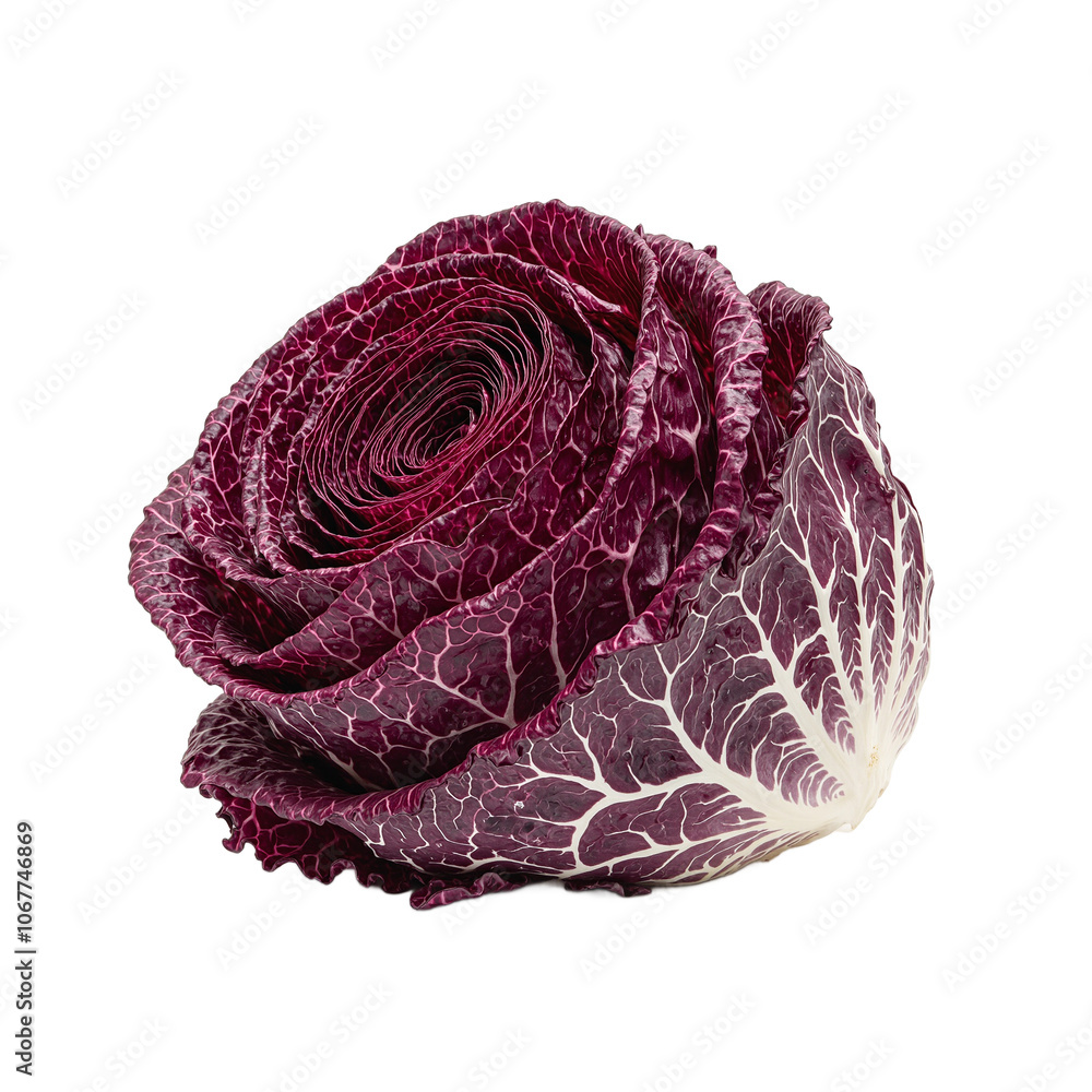 Obraz premium Vibrant purple radicchio head with white veins on white background