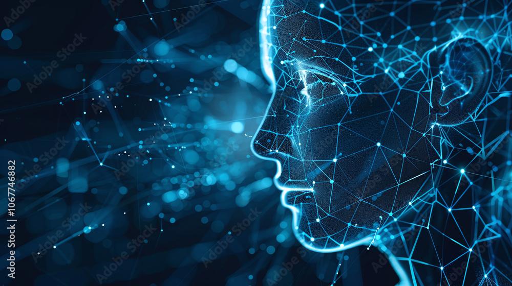 A digital representation of a human head composed of glowing blue lines and dots, symbolizing artificial intelligence and neural networks against a dark background A digital representation of a human head composed of glowing blue lines and dots, symbolizing artificial intelligence and neural networks against a dark background