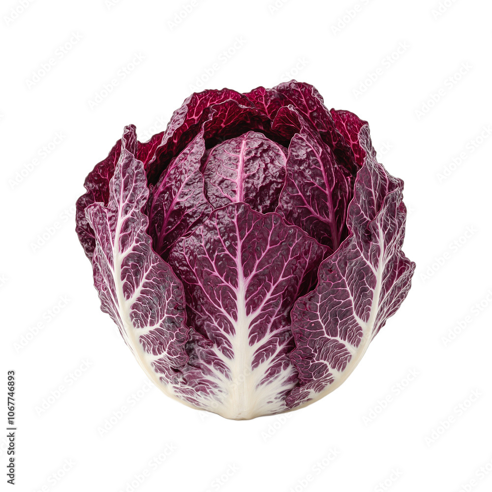 Fototapeta premium Vibrant purple radicchio head with white veins on white background
