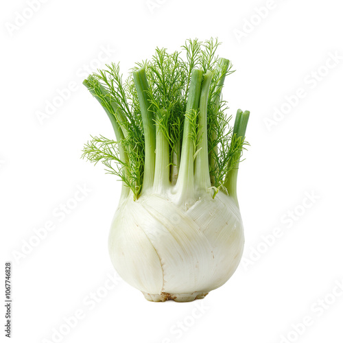 Fresh fennel bulb with feathery green fronds photo