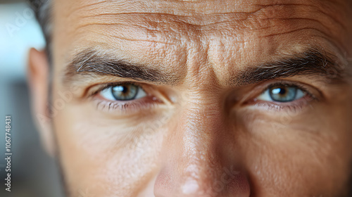 Detailed Close-Up of a Man's Forehead Showcasing Three Intricate Wrinkle Lines in High Definition