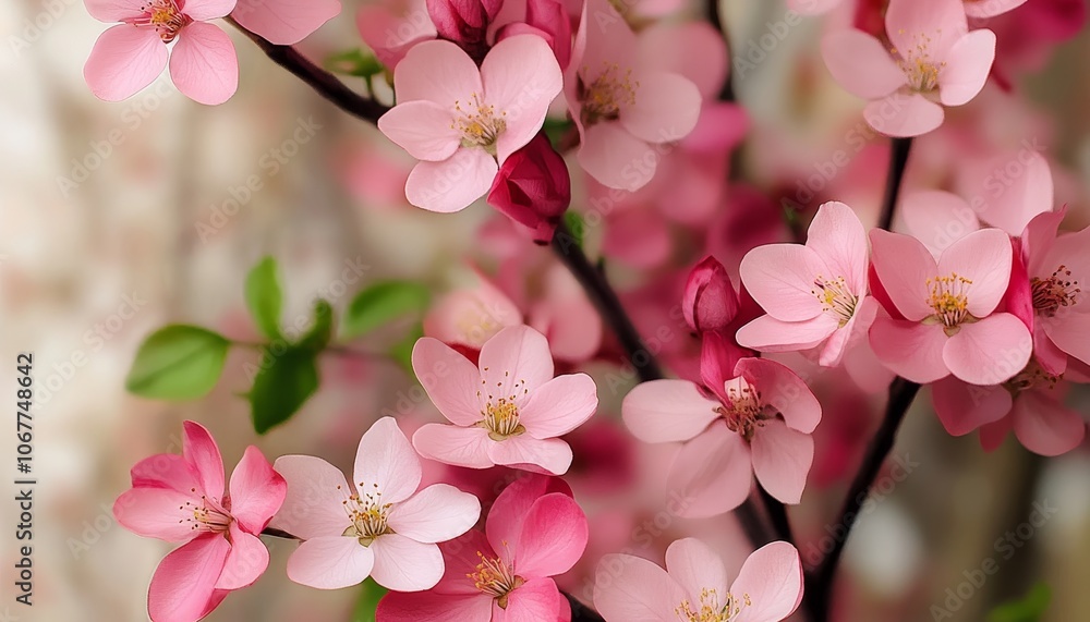 Close-Up of Delicate Pink Blossoms on a Flowering Tree Branch, Capturing the Beauty of Springtime Close-Up of Delicate Pink Blossoms on a Flowering Tree Branch, Capturing the Beauty of Springtime