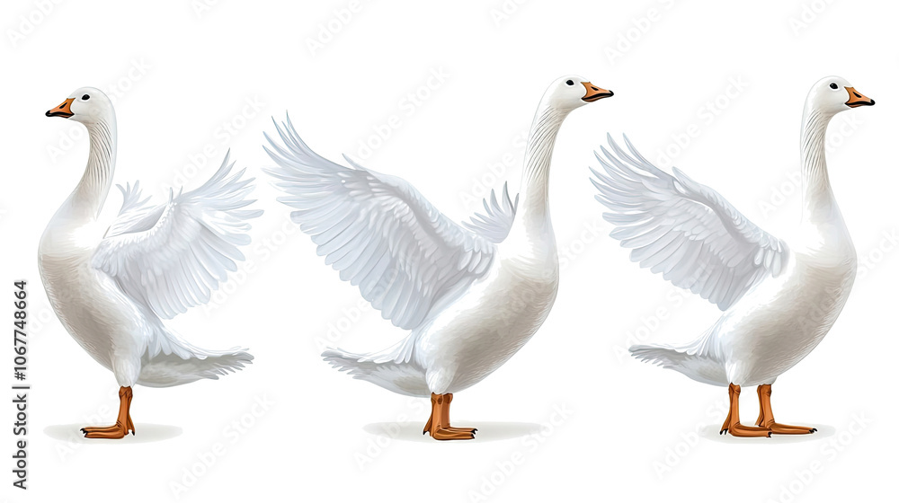 White Geese Spreading Their Wings in a Graceful Display Generative AI White Geese Spreading Their Wings in a Graceful Display Generative AI