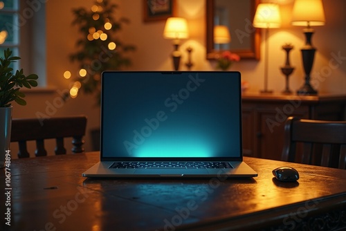 Laptop on Wooden Table