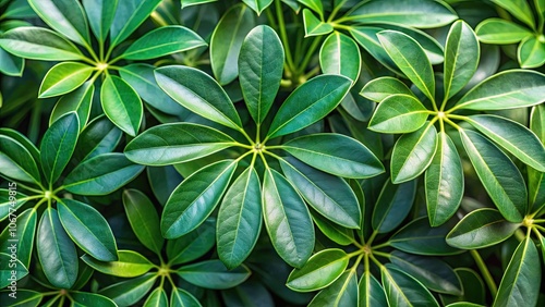 Close-up of green Schefflera plant leaves, Schefflera, plant, green, leaves, palmate, nature, close-up, tropical, lush