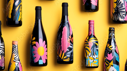 A Creative Illustration Showcasing Natural Wine and Unique Sustainable Packaging Designs photo