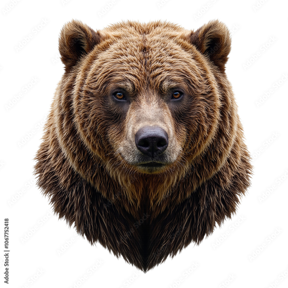 Obraz premium Majestic grizzly bear portrait against white backdrop