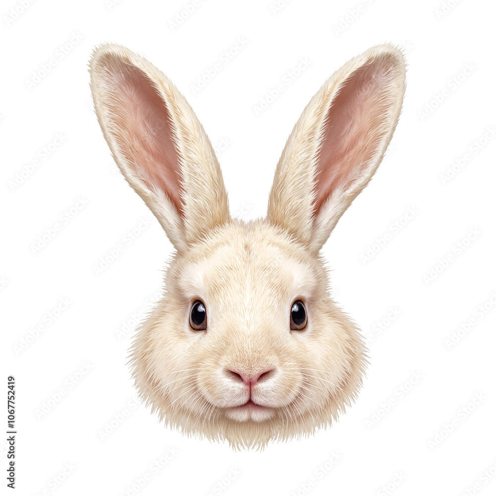Obraz premium Adorable bunny headshot with soft ears and pink nose on white background