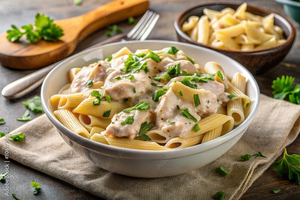 pasta alfredo with chicken, generative ai, ai generated pasta alfredo with chicken, generative ai, ai generated