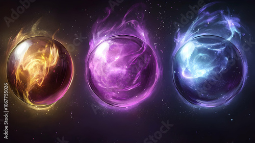 Illustration of magical orbs symbolizing supernatural forces on a dark background -
