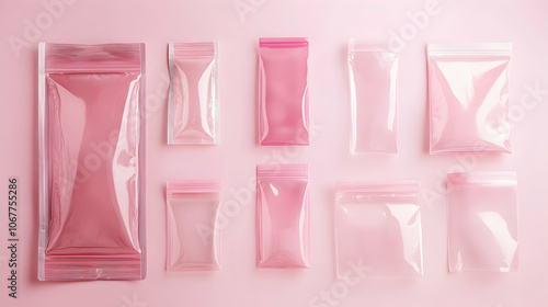 Isolated plastic ziplock bags and zip pouches in modern mockup style -