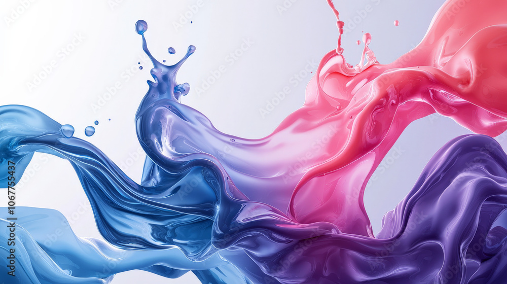Fototapeta premium Fluid abstract shapes in vibrant blue and pink colors create dynamic visual. flowing liquid forms evoke sense of movement and energy, perfect for artistic projects