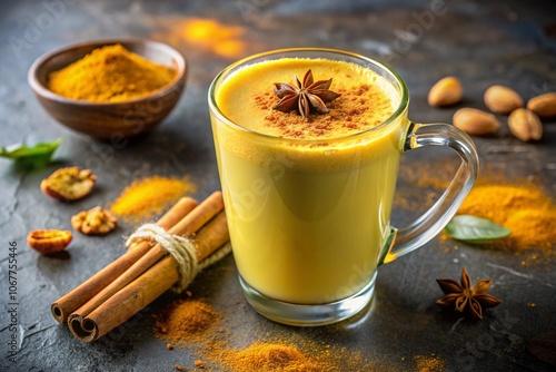 golden turmeric latte with sprinkle, generative ai, ai generated