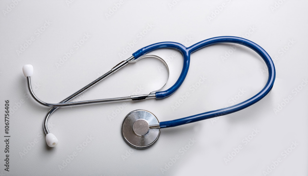 New stethoscope on white background, top view New stethoscope on white background, top view