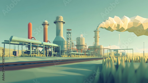 Polygonal illustration of a petrol production company and oil pipeline in low-poly style -