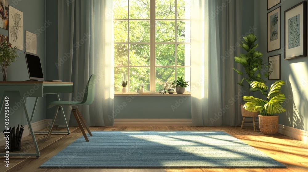A Home Office With Natural Light and a Blue Rug A Home Office With Natural Light and a Blue Rug