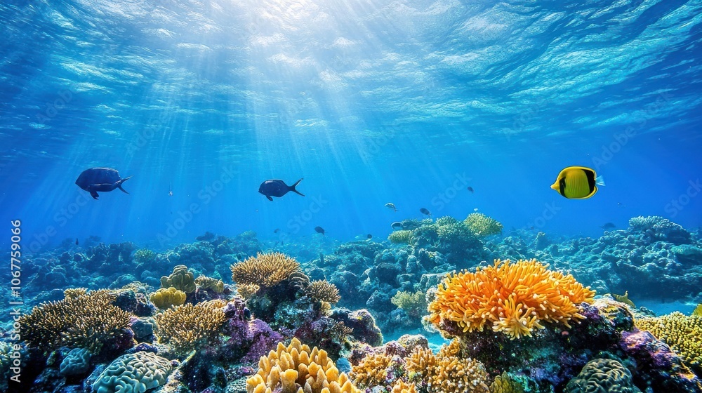 Naklejka premium Underwater Coral Reef with Colorful Fish