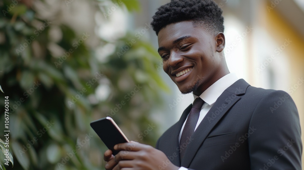 Professional Young Man Engrossed in Smartphone Professional Young Man Engrossed in Smartphone