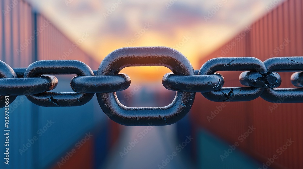A close-up image of a metal chain link, highlighted against a colorful background, with a soft sunset glow providing depth and atmosphere. A close-up image of a metal chain link, highlighted against a colorful background, with a soft sunset glow providing depth and atmosphere.