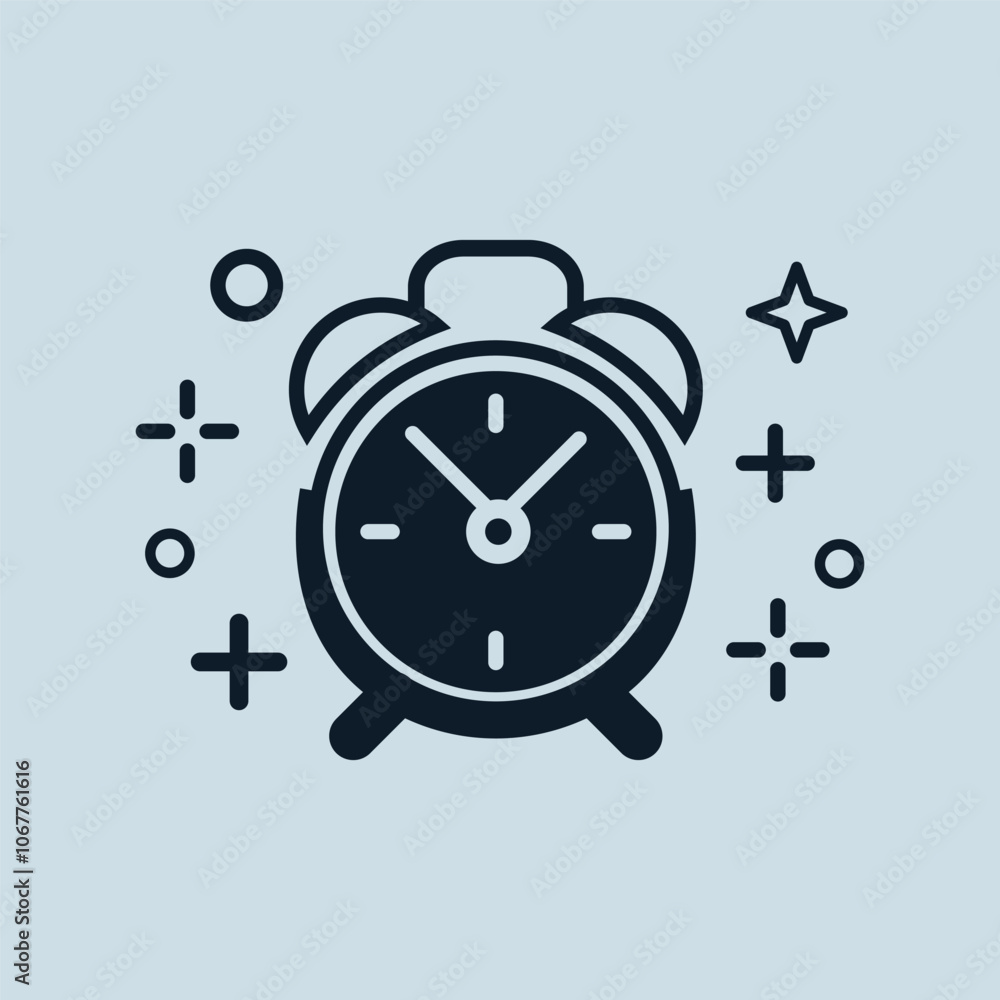 Minimalist alarm clock icon, for use in various design projects, web and mobile apps, presentations, and infographics, vector illustration. Minimalist alarm clock icon, for use in various design projects, web and mobile apps, presentations, and infographics, vector illustration.