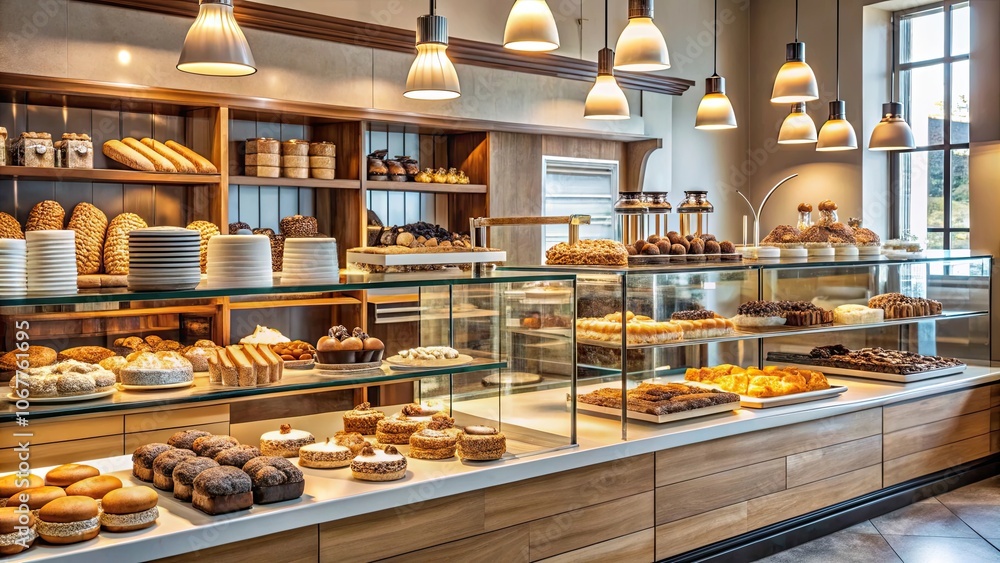 Interior of a bakery or coffee shop showcasing a variety of sweets, cakes, and pastries , bakery, coffee shop Interior of a bakery or coffee shop showcasing a variety of sweets, cakes, and pastries , bakery, coffee shop