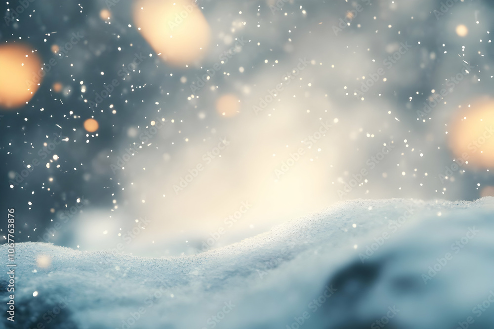 Holiday image background - A serene winter scene featuring softly falling snowflakes and a blurred snowy landscape. Holiday image background - A serene winter scene featuring softly falling snowflakes and a blurred snowy landscape.
