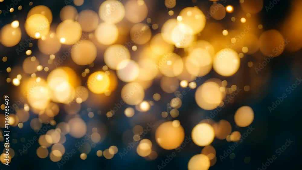 Golden bokeh lights create a festive atmosphere against a dark blue background Golden bokeh lights create a festive atmosphere against a dark blue background