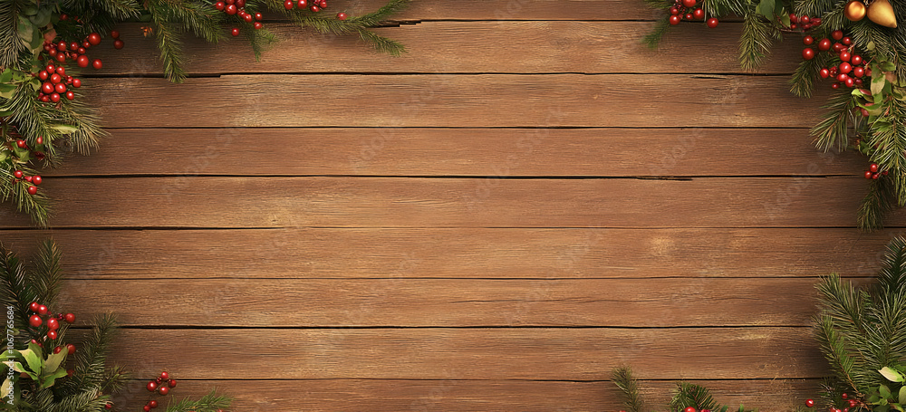 Holiday image background - A wooden background adorned with festive greenery and berries, perfect for holiday themes. Holiday image background - A wooden background adorned with festive greenery and berries, perfect for holiday themes.