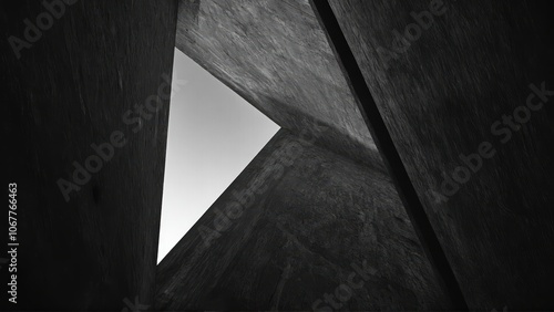 Obraz na płótnie generative ai, Dark, dramatic black-and-white architectural photograph of towering concrete walls with minimal light and sharp geometric contrasts w salonie