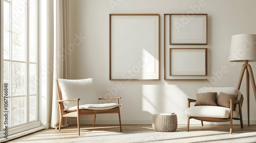Modern Cherry Wood Frame Mockup Set for Gallery Wall Display, Perfect for Portraits and Art in Various Sizes