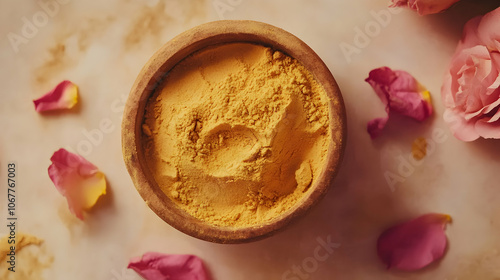 Natural Ubtan Face Mask Made with Multani Mitti and Rose Water for Oil Control and Radiant Skin . 4k image photo