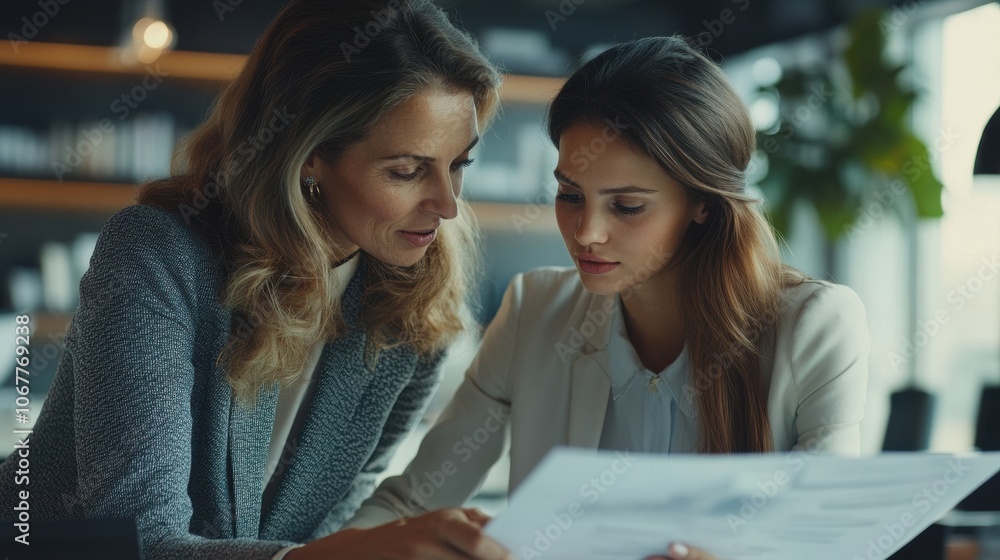 Experienced Mentor Guiding Younger Female Colleague Experienced Mentor Guiding Younger Female Colleague