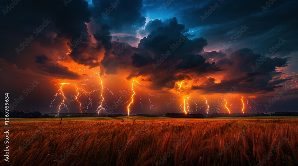 Dramatic Lightning Storm Over a Field of Wheat Dramatic Lightning Storm Over a Field of Wheat