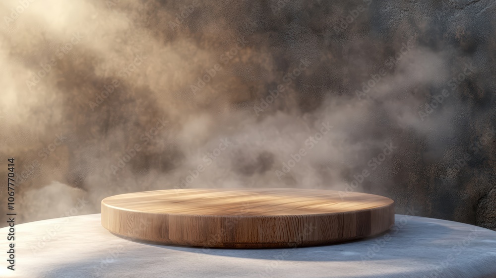 Wooden Podium Showcased on Dark Background with Mystical Smoke, Capturing the Essence of Stage Presence Wooden Podium Showcased on Dark Background with Mystical Smoke, Capturing the Essence of Stage Presence