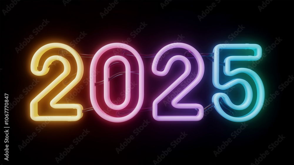bold 2025 text written with glowing lights on dark background bold 2025 text written with glowing lights on dark background